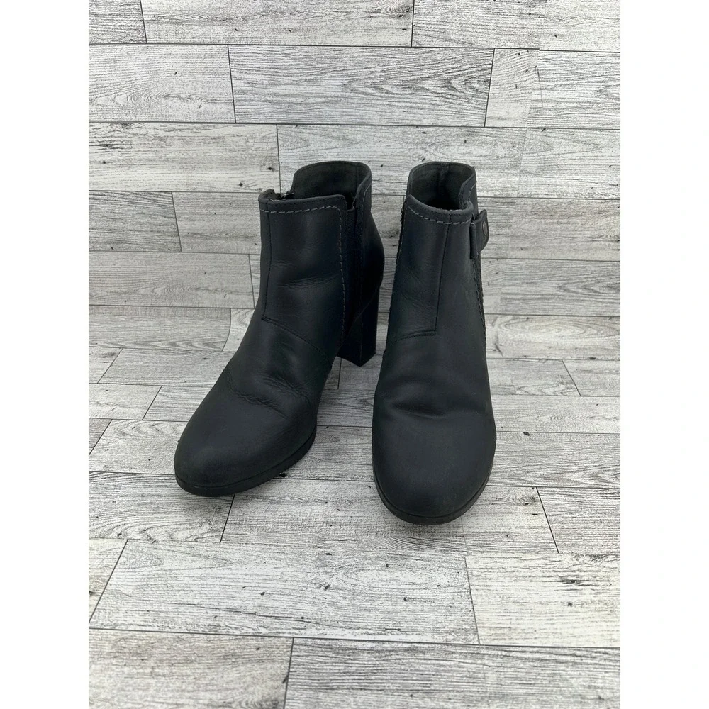 Clarks Womens Ankle Boots Black Leather Side Zip Block‎ Heel Booties Size 7